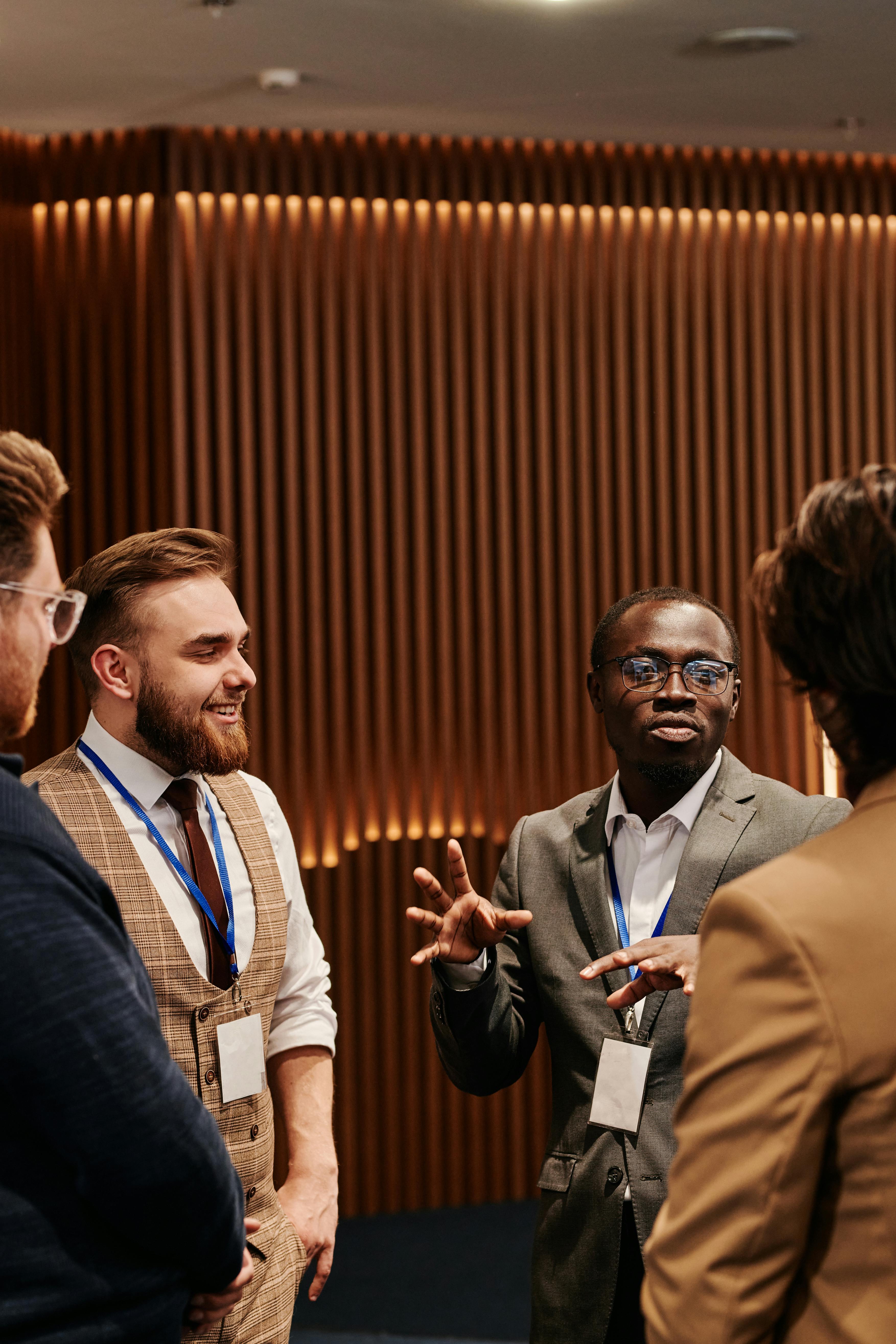Business professionals networking at a conference