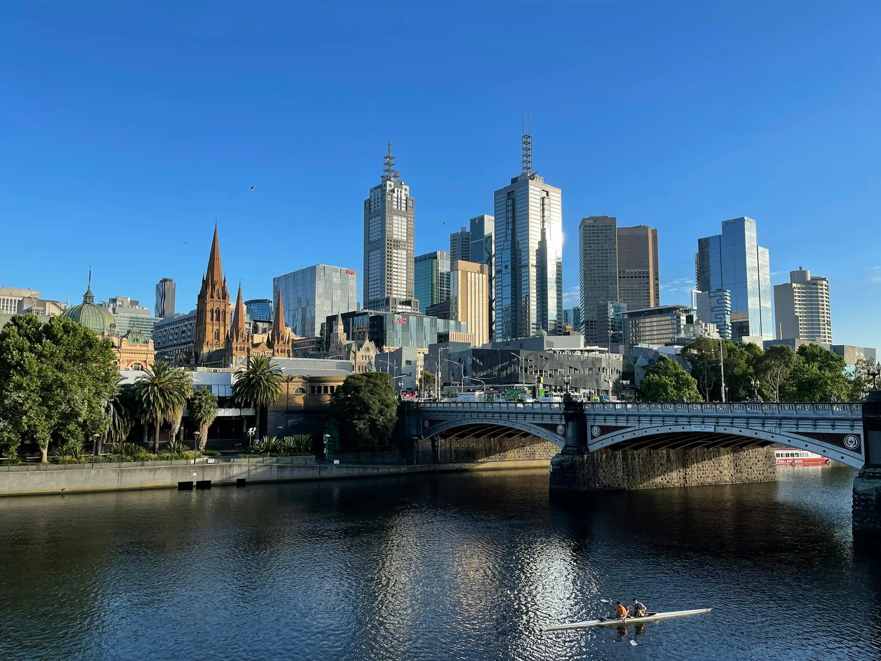 Melbourne's city skyline and Princes Bridge across the Yarra River